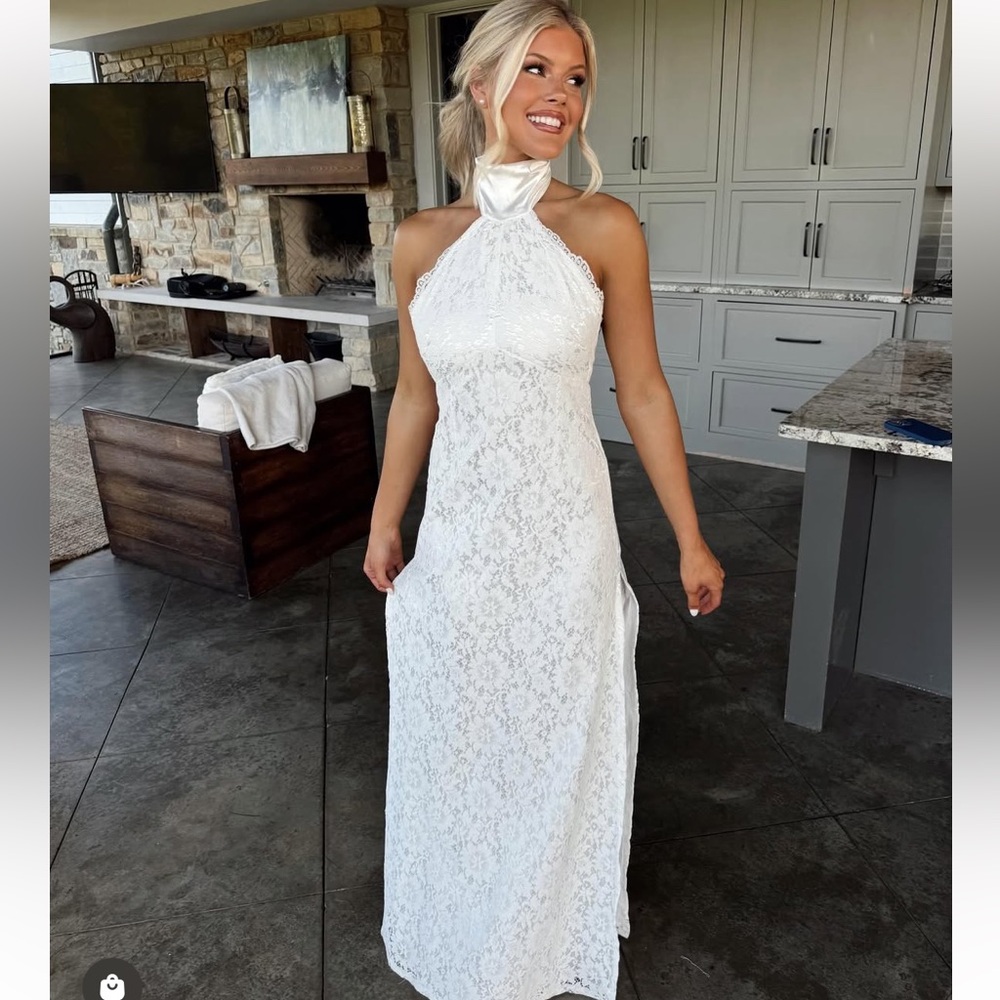 Elegant White Lace Halter Dress